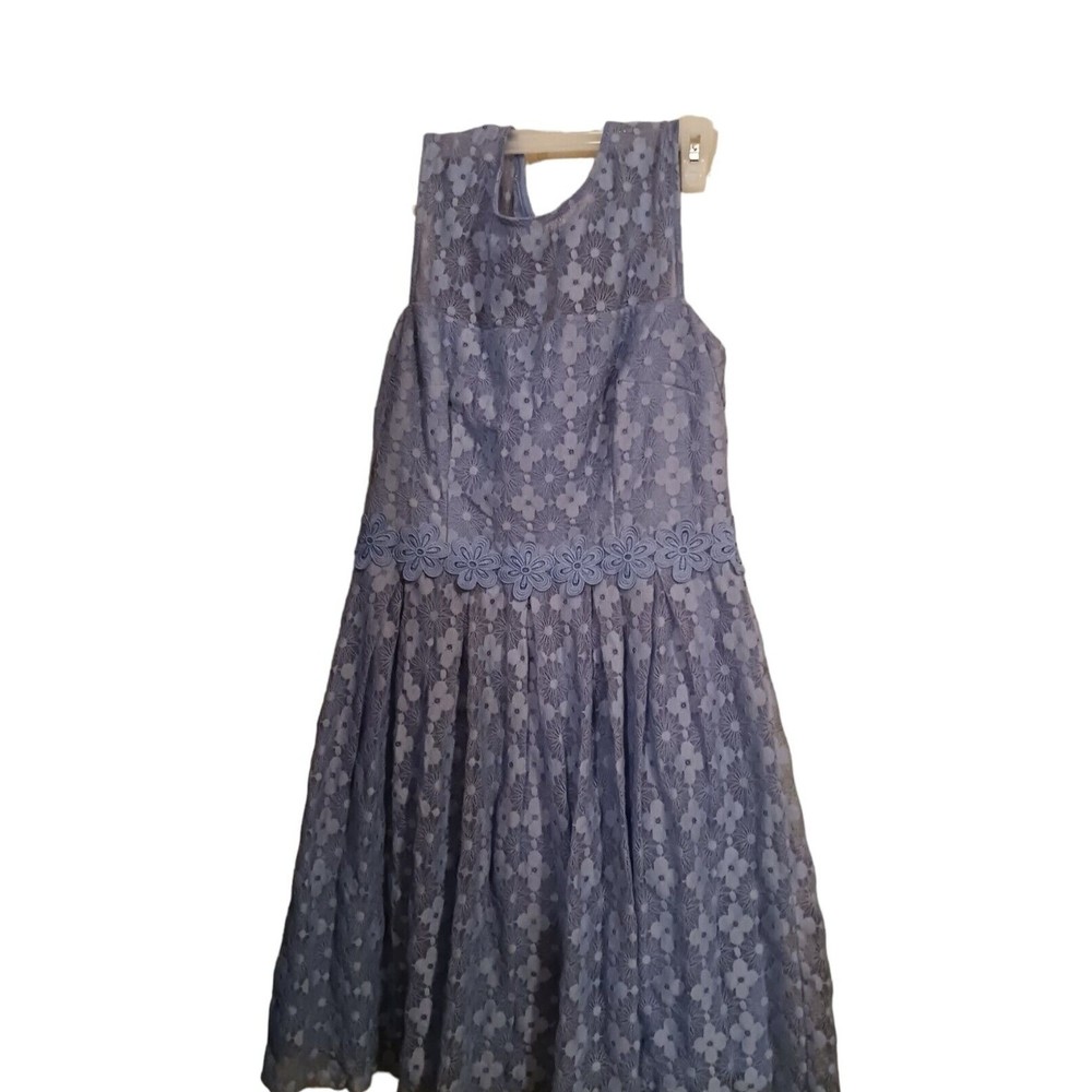 London Times Prom Party Dress  Periwinkle Blue Size 12 Floral Lace Knee Length